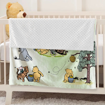 Personalized Classic Winnie the Pooh Illustration Soft Throw Blanket with Name Nursery Decor Birthday Baby Shower Gift for Newborns Boys Girls