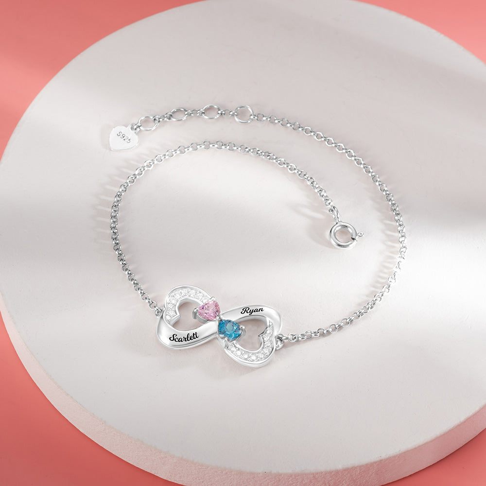 Women's Bracelet with Custom Heart Birthstone and Name