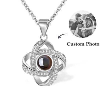 Personalized Four Leaf Clover Photo Projection Necklace with I Love You in 100 Languages