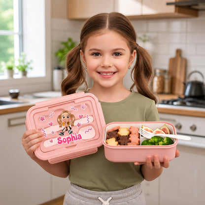 Personalized Star Cartoon Character Microwavable Lunch Box with Name and Cutlery Picnic Outdoor Activity Use Back to School Gift for Students Kids