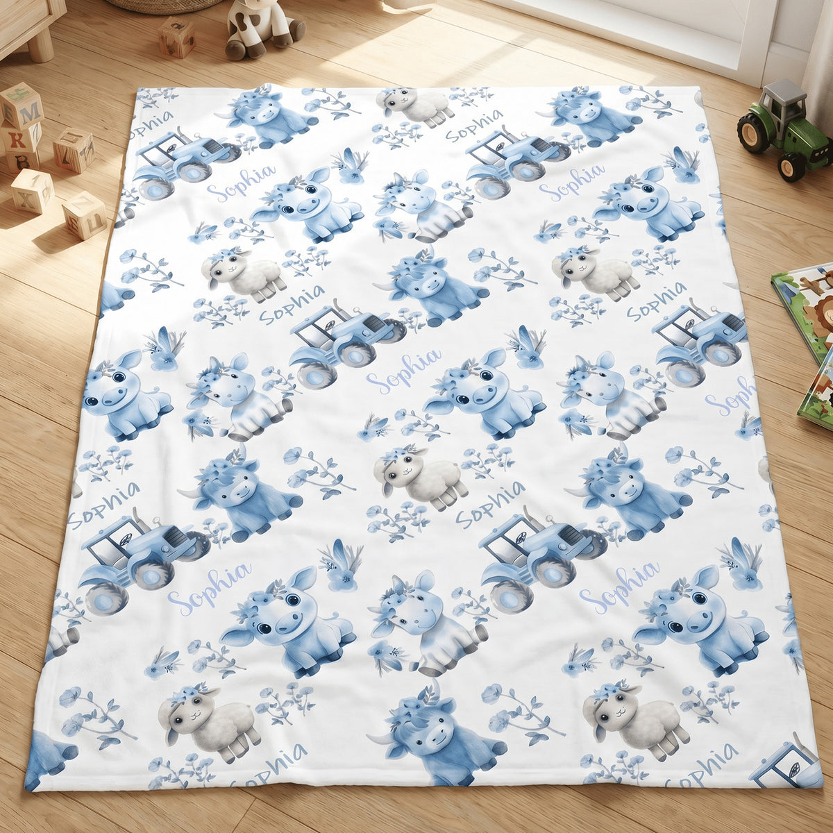 Personalized Cartoon Animals Lightweight Soft Blanket with Name Baby Shower Daily Use Birthday Gift for Baby New Parent