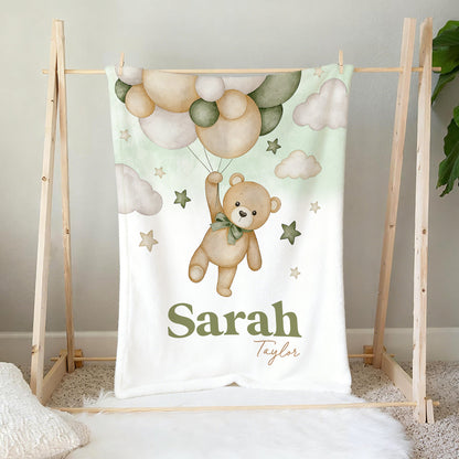 Personalized Bear Balloon Soft Throw Blanket with Name Home Decor Ship from USA Birthday Baby Shower Gift for Newborns Kids