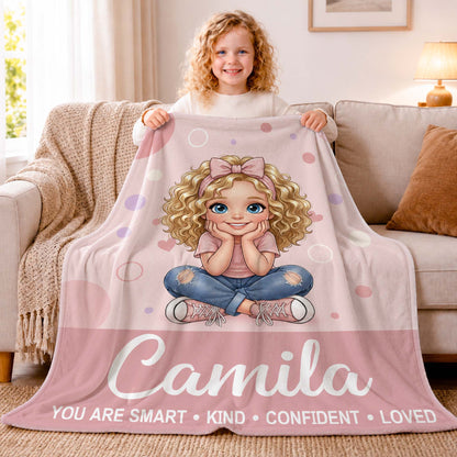 Personalized Polka Dot Cartoon Character Photo Soft Throw Blanket with Name Home Decor Birthday Children's Day Gift for Kids