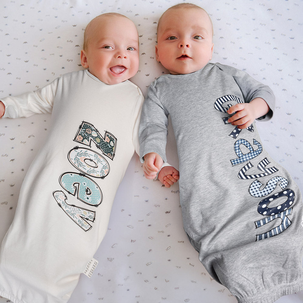 Personalized Colorful Floral Doodle Letter 100% Cotton Baby Sleeper Gown with Name Coming Home Outfit Baby Shower Birthday Gift for Newborns