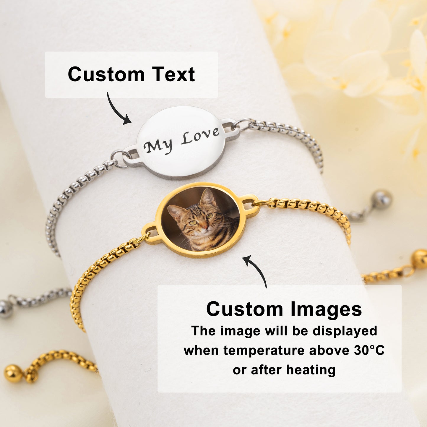 Personalized Heat-Activated Hidden Photo Adjustable Bracelet with Engraved Text Memorable Birthday Anniversary Gift for Women Men