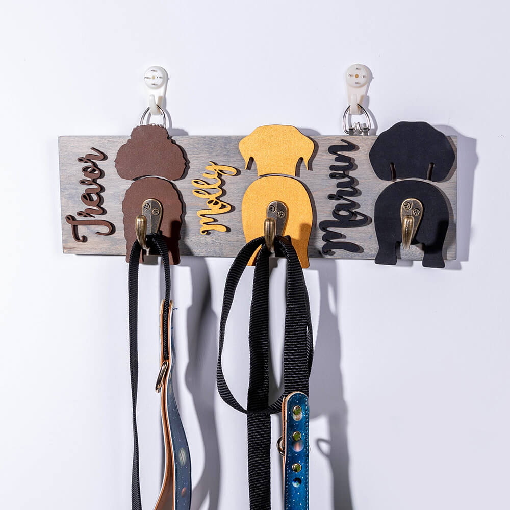 Personalized Wooden Dog Butt Leash Holder Belt Hook with Name Birthday Housewarming Christmas Gift for Friend Familiy Dog Lover