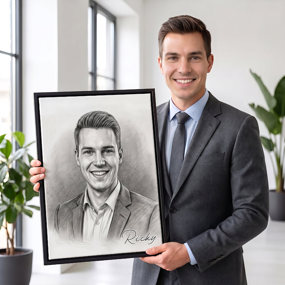 Personalized Sketch Portrait Photo Canvas Prints with Name Ship from USA Birthday Promotion Graduation Anniversary Memorial  Gift for Family Friends