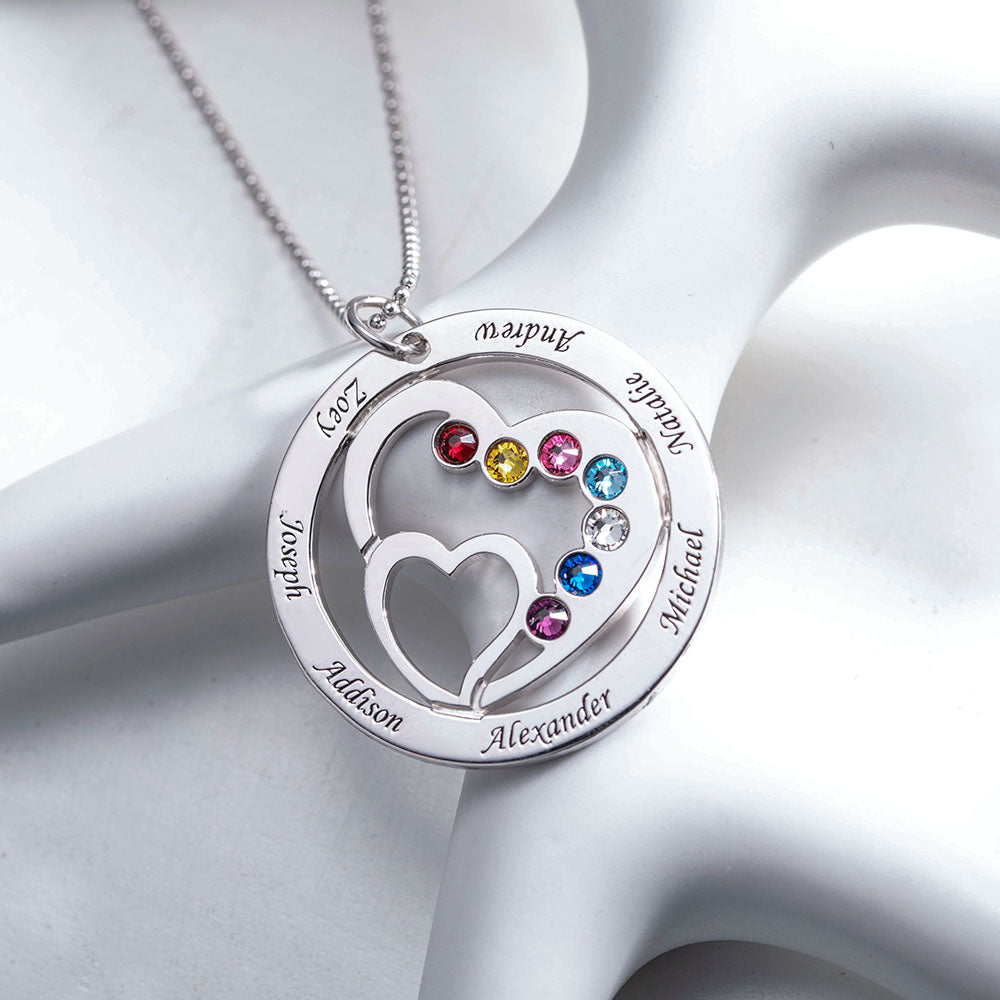 Heart in Heart Mom Necklace With 1-7 Children's Birthstones and Names | Callie