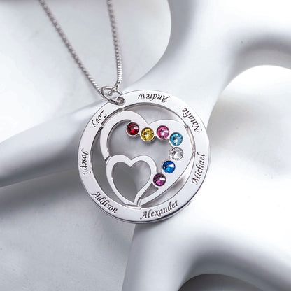 Heart in Heart Mom Necklace With 1-7 Children's Birthstones and Names | Callie