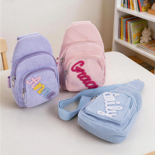 Personalized Multicolor Name Corduroy Mini Sling Purse Daily Play Outdoor Activities Birthday Gift for Toddlers Kids