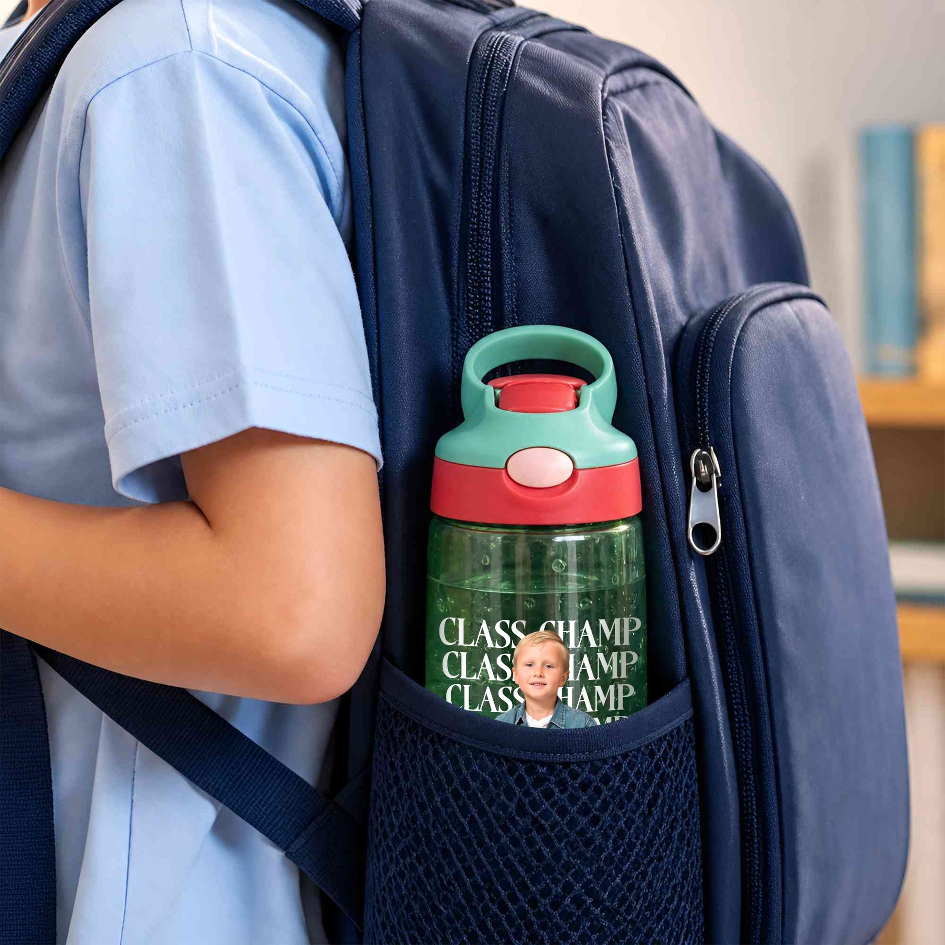 Personalized School Star Photo 16 oz Water Bottle with Name and Silicone Straw Outdoor Activities Birthday Back to School Gift for Boys Girls