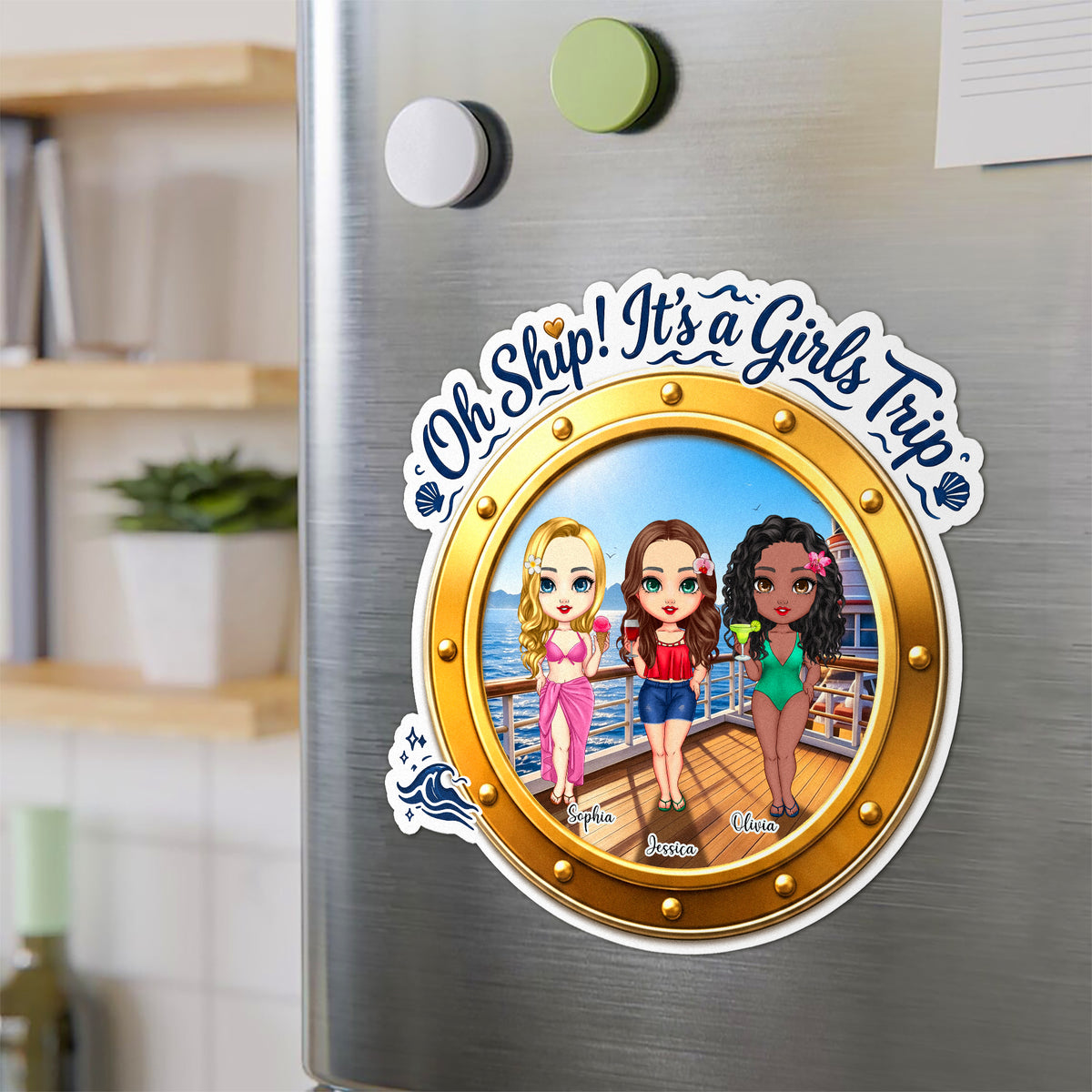 Personalized Girls Trip 2-4 Cartoon Character Cruise Magnet with Name Home Decor Travel Summer Vacation Holiday Birthday Gift for Friends Bestie