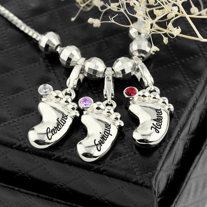3D Mothers Necklace Baby Feet Name and Birthstone Charm | Callie