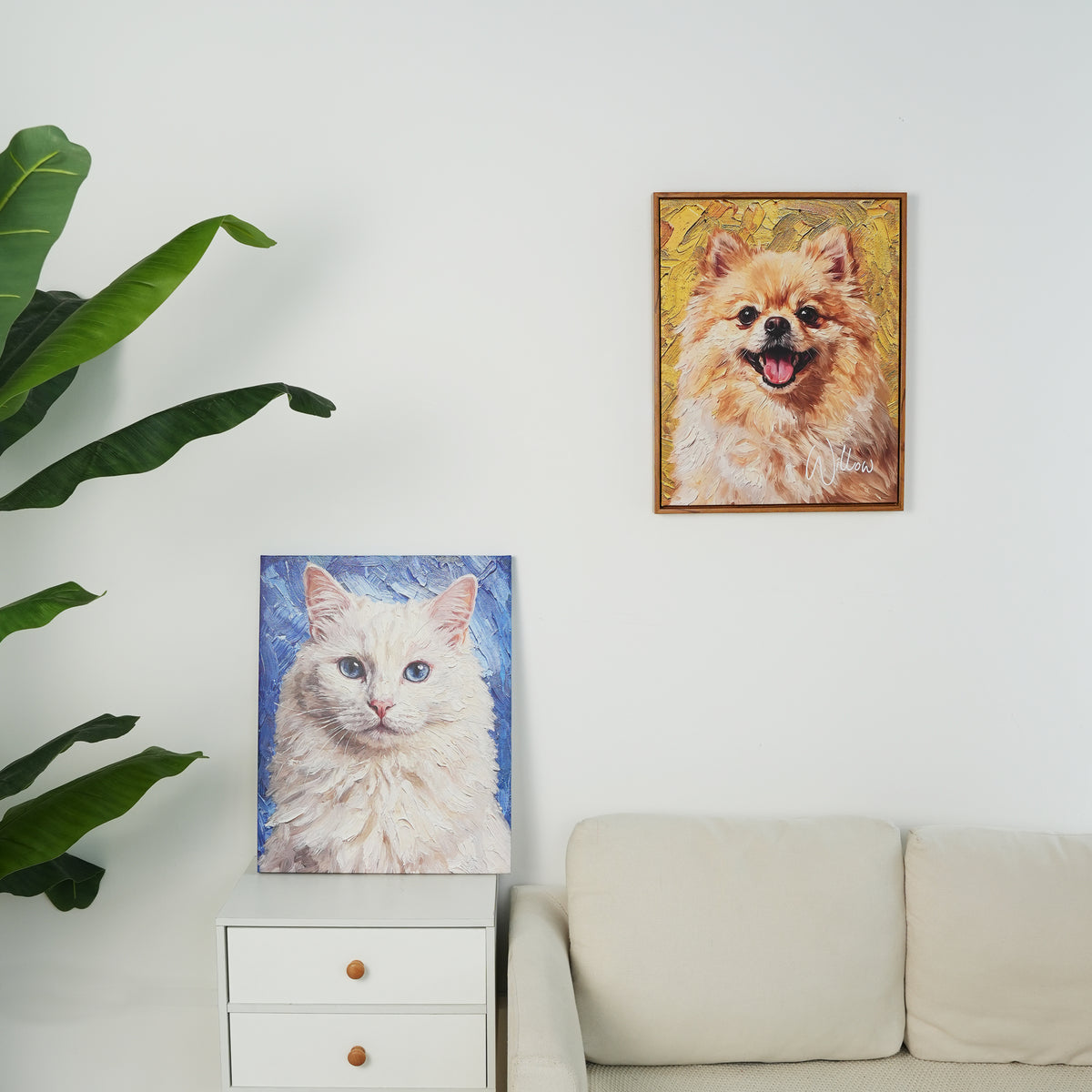 Personalized Modern Painting Texture Style Pet Photo Canvas Prints with Name Warm Minimalist Home Decor Ship from USA Birthday Gift for Pet Lovers