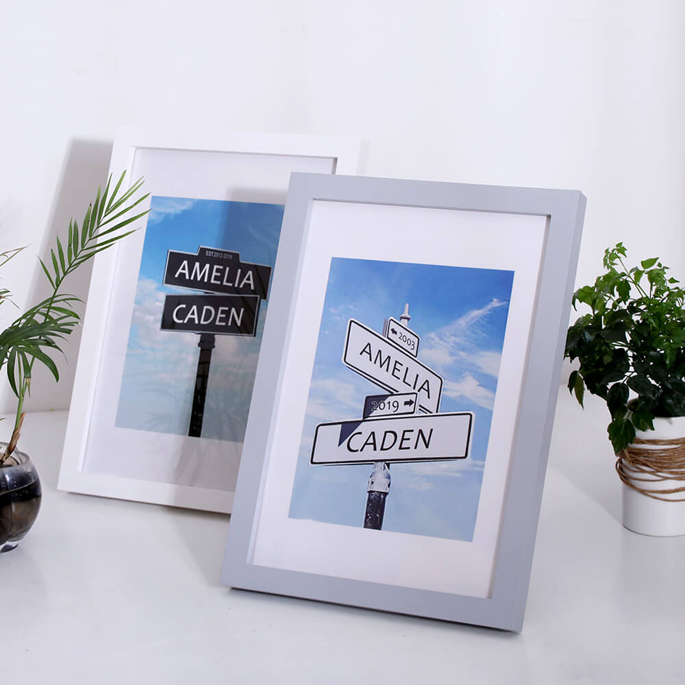 25th Anniversary Silver Frame Street Sign Painting with Double Names & Date