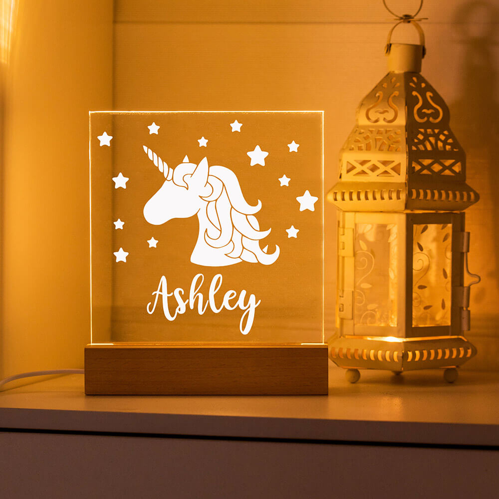 Personalized Fantasy Unicorn Night Light for Children Engraved Name