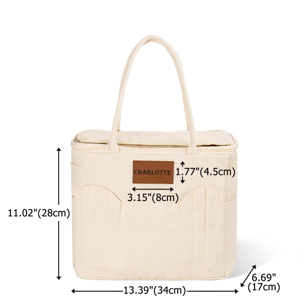 Custom Name Canvas Yarn Tote Bag | Multi-Pocket Knitting Storage, Birthday Gift for Craft Lovers
