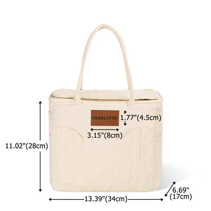 Custom Name Canvas Yarn Tote Bag | Multi-Pocket Knitting Storage, Birthday Gift for Craft Lovers