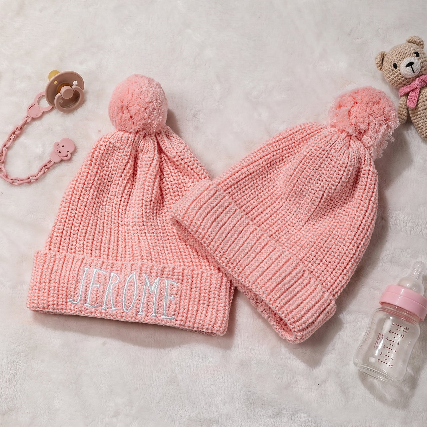 Personalized Multicolor Knitted 100% Cotton Soft Baby Bodysuit Hat Booties Set with Embroidered Name Coming Home Outfit Birthday Gift for Baby Newborn