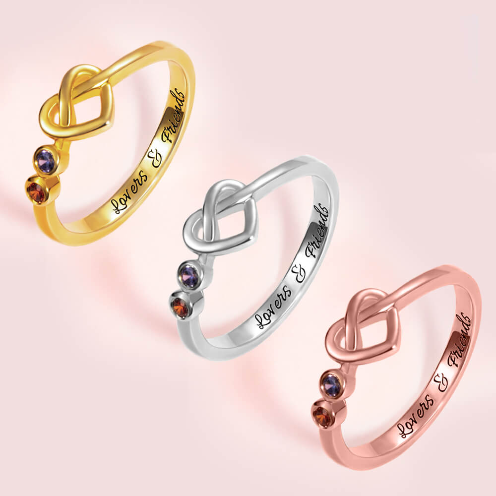 2 - 4 Birthstones Heart Ring for Women in Silver