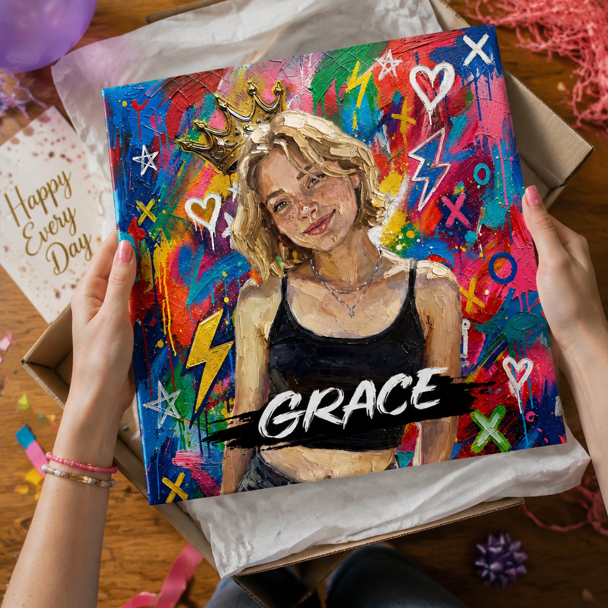 Personalized Graffiti-Style Oil Painting Photo Canvas Prints Home Decor Ship from USA Housewarming Birthday Gift for Family Friends