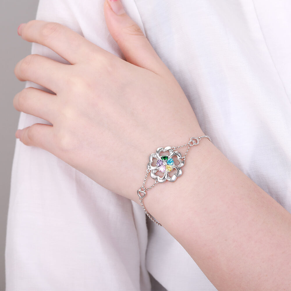 Women's Bracelet with Custom Heart Birthstone and Name