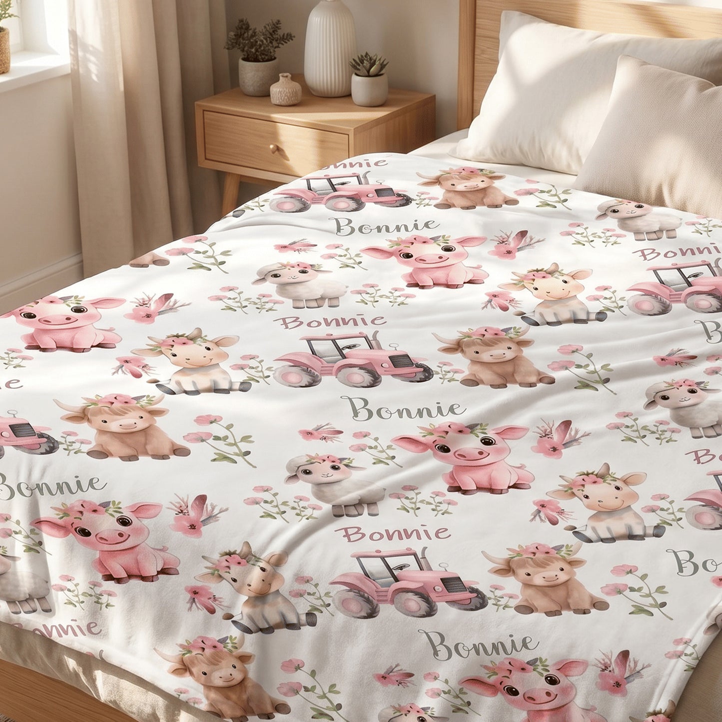 Personalized Cartoon Animals Lightweight Soft Blanket with Name Baby Shower Daily Use Birthday Gift for Baby New Parent