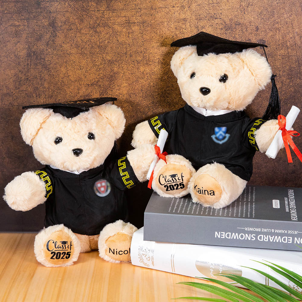 Personalized Cute Graduation Teddy Bear Plush Toy with Name and School Badge Graduation Gift for Class of 2026 Graduates