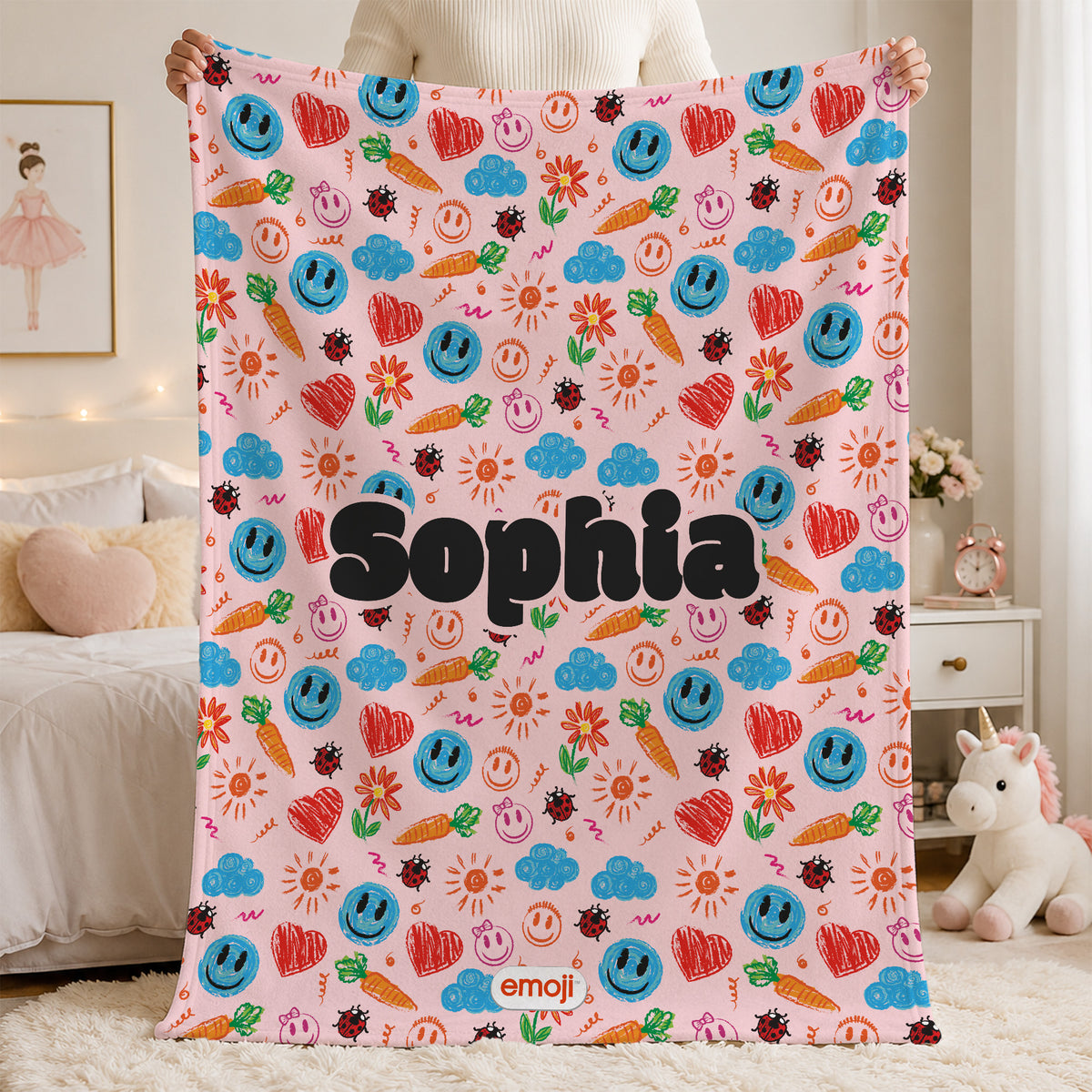 Personalized Playful emoji Soft Throw Blanket with Name Home Decor Birthday Gift for Friends Kids Family | Callie × emoji ™