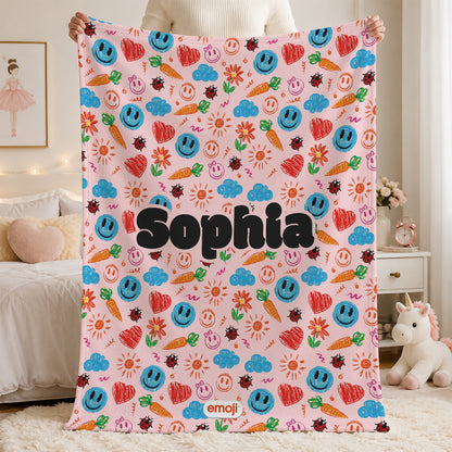 Personalized Playful emoji Soft Throw Blanket with Name Home Decor Birthday Gift for Friends Kids Family | Callie × emoji ™