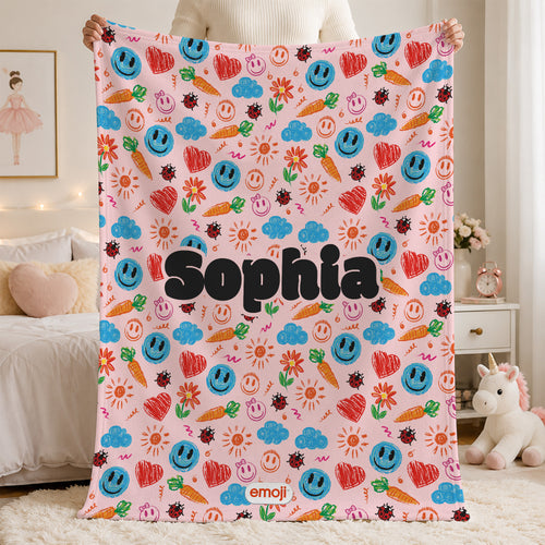 Personalized Playful emoji Soft Throw Blanket with Name Home Decor Birthday Gift for Friends Kids Family | Callie × emoji ™