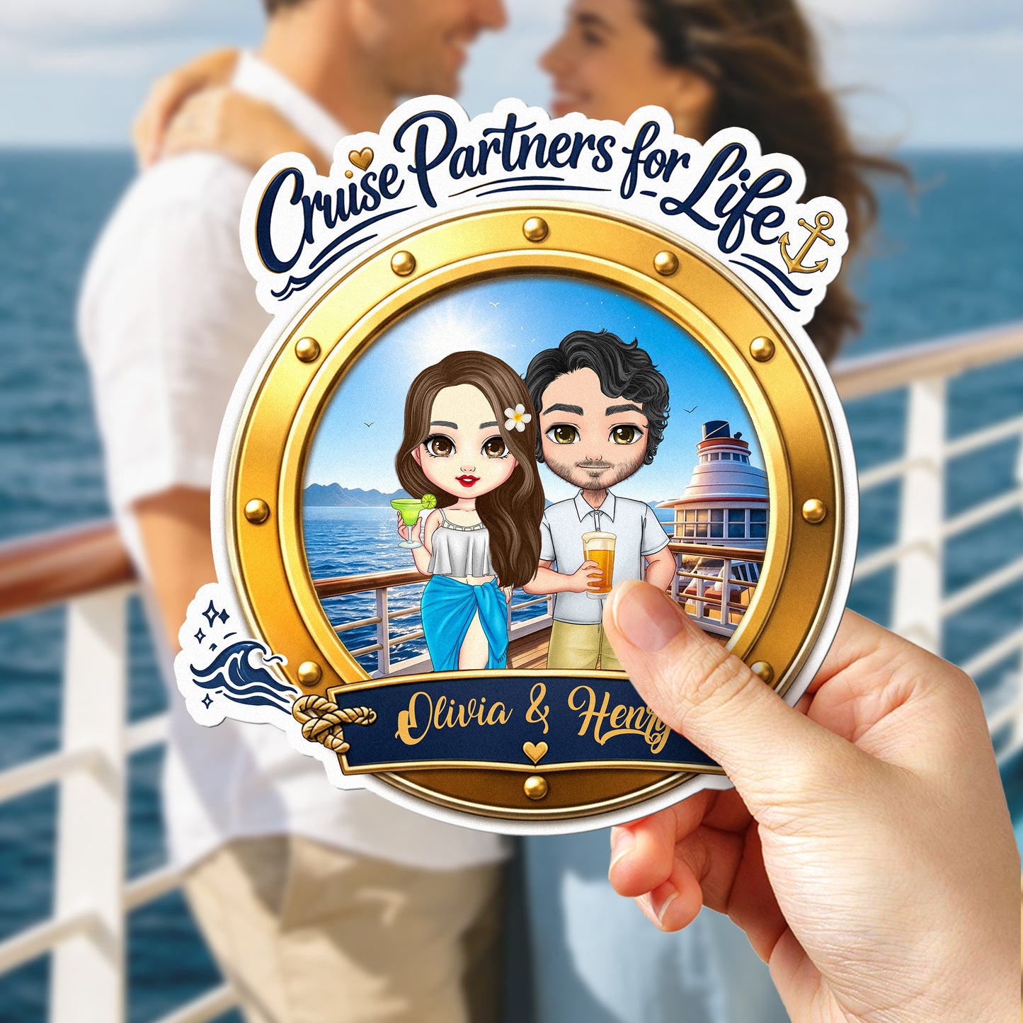 Personalized Cartoon Couple Character Cruise Fridge Magnet with Name Home Decor Birthday Summer Travel Gift for Couple Newlyweds