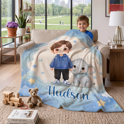 Personalized Fantasy Cartoon Kid Photo Pet Companion Soft Throw Blanket with Name Home Decor Baby Shower Birthday Gift for New Parents Kids