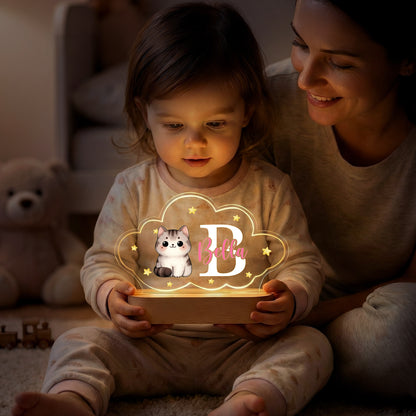 Personalized Cute Animals Star Cloud Style Acrylic LED Night Light with Name and Wooden Base Nursery Decor Birthday Anniversary Gift for Kid Newborn