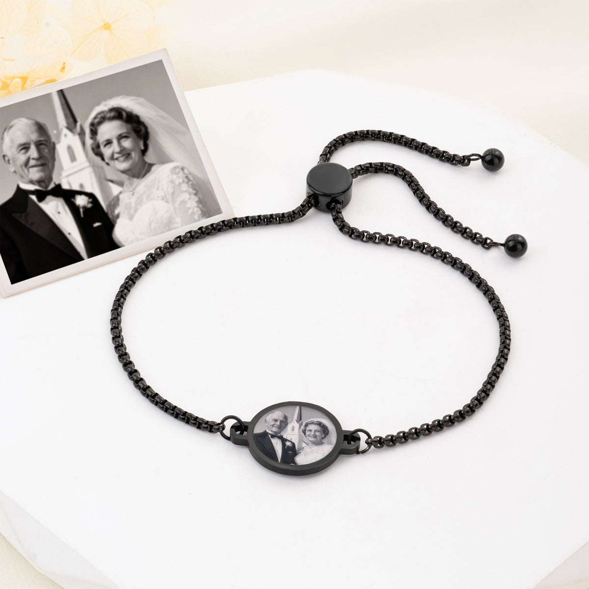 Personalized Heat-Activated Hidden Photo Adjustable Bracelet with Engraved Text Memorable Birthday Anniversary Gift for Women Men