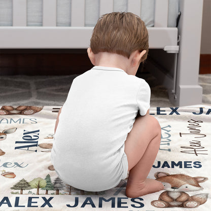 Personalized Cute Hand Painted Animals Soft Throw Blanket with Name and Initial Home Decor Daily Use Birthday Gift for Kids
