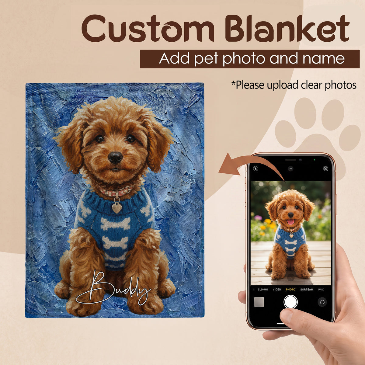 Personalized Oil Painting Style Pet Photo Soft Throw Blanket with Name Home Decor Birthday Pet Memorial Gift for Pet Lovers