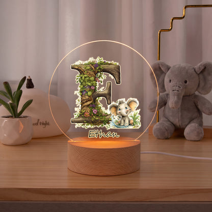 Personalized Jungle Animal Initial Acrylic Night Light with Name Bedroom Decor Baby Shower Gift for Babies Toddlers