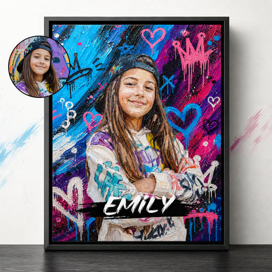 Personalized Graffiti-Style Oil Painting Photo Canvas Prints Home Decor Ship from USA Housewarming Birthday Gift for Family Friends