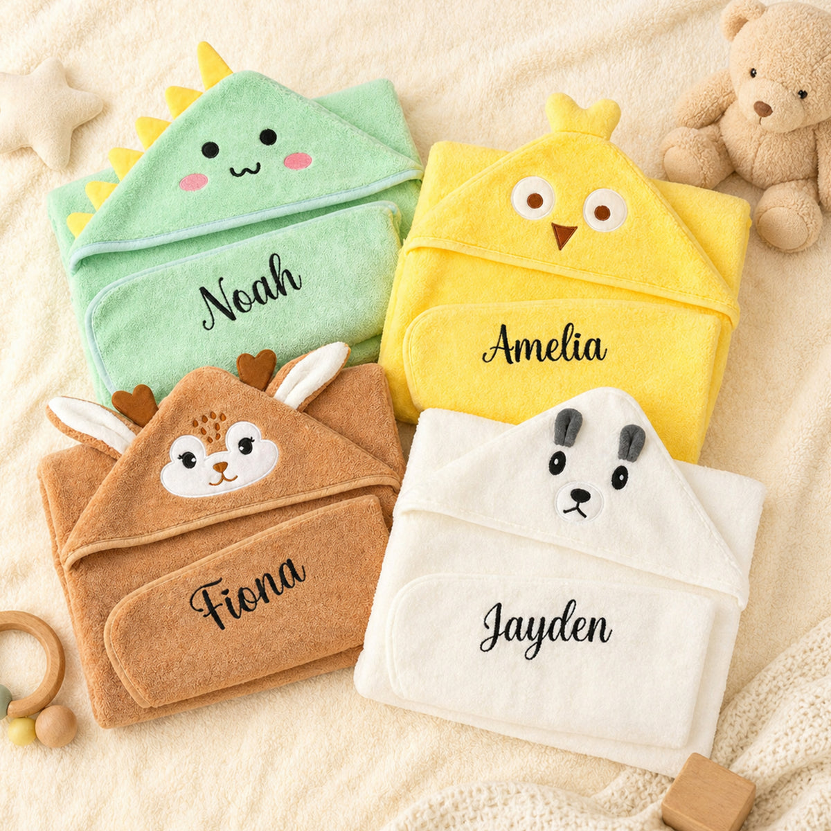 Personalized Cute Moose Animal Hooded Embroidered Soft Throw Blanket with with Name Daily Use Birthday Baby Shower Gift for New Moms Babies