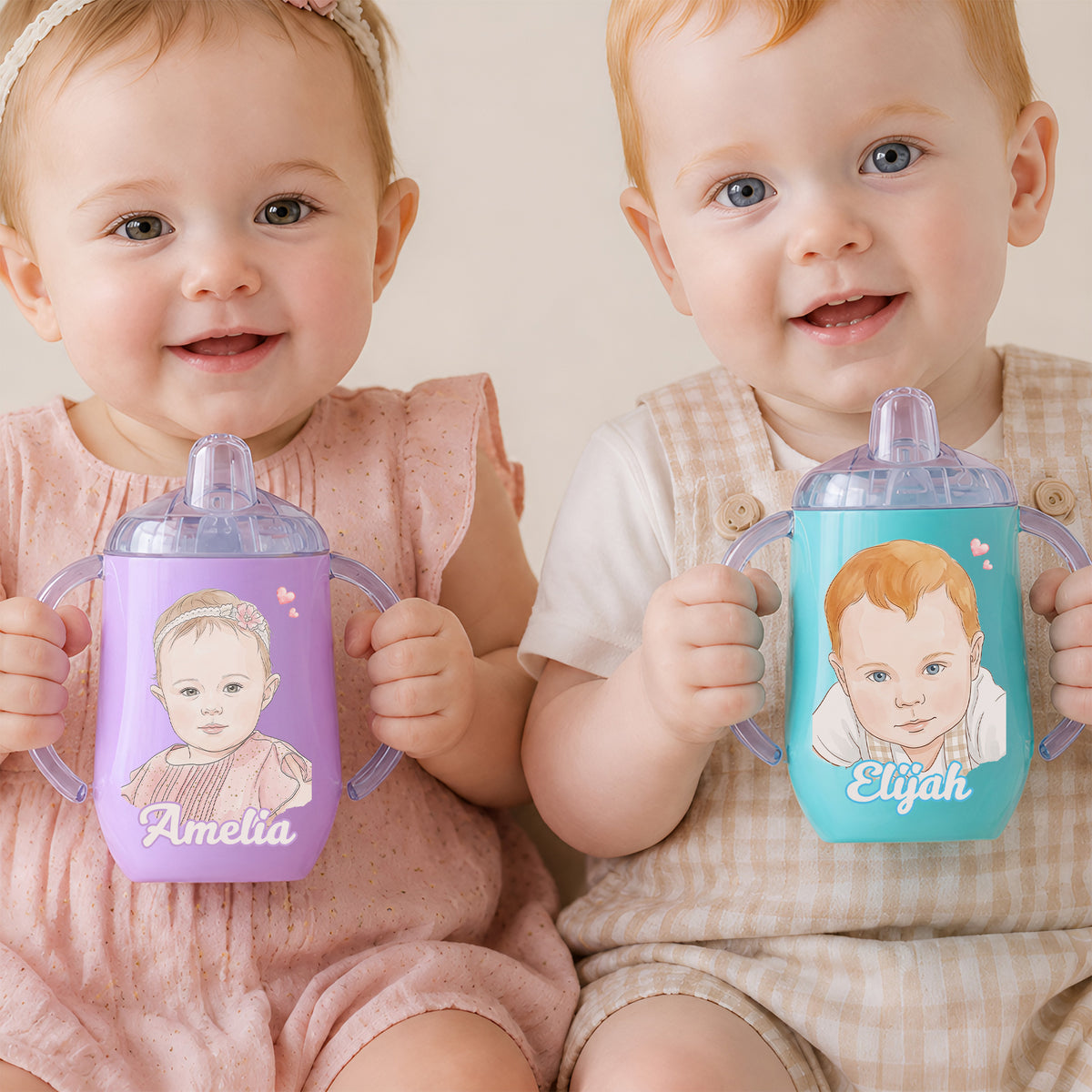 Personalized Watercolor Photo 10 oz Thermal Insulated Sippy Cup with Name Baby Shower Toddler Birthday Gift for Kids Boys Girls