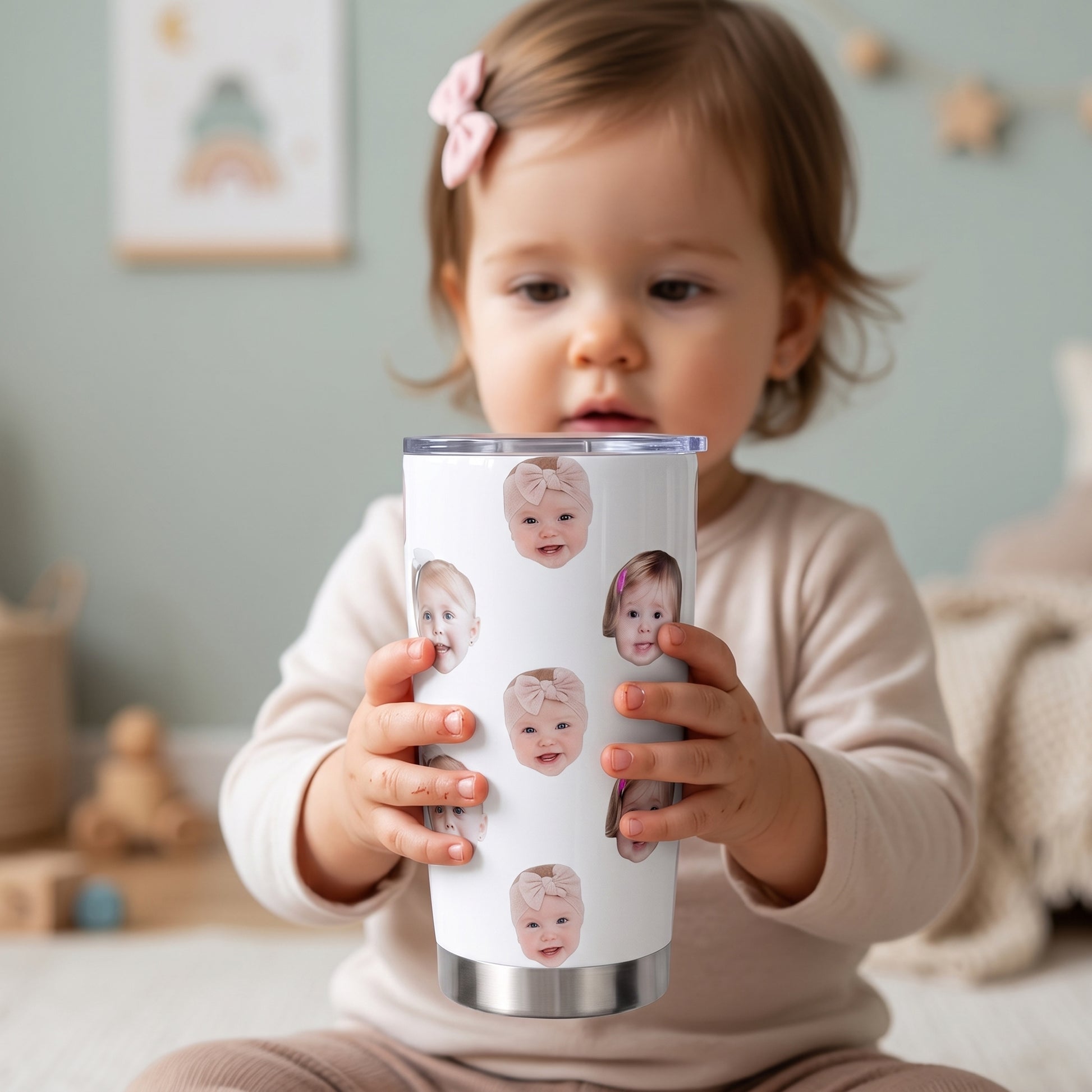 Personalized Cute 1-8 Face Photos 20 oz 40 oz Tumbler with Text and Straw Travel Accessories Birthday Gift for Family Friends