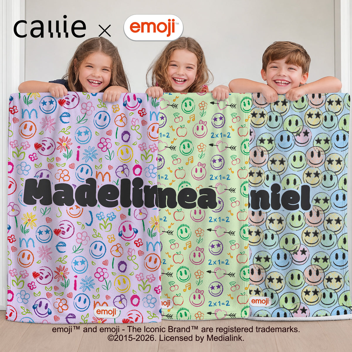 Personalized Playful emoji Soft Throw Blanket with Name Home Decor Birthday Gift for Friends Kids Family | Callie × emoji ™