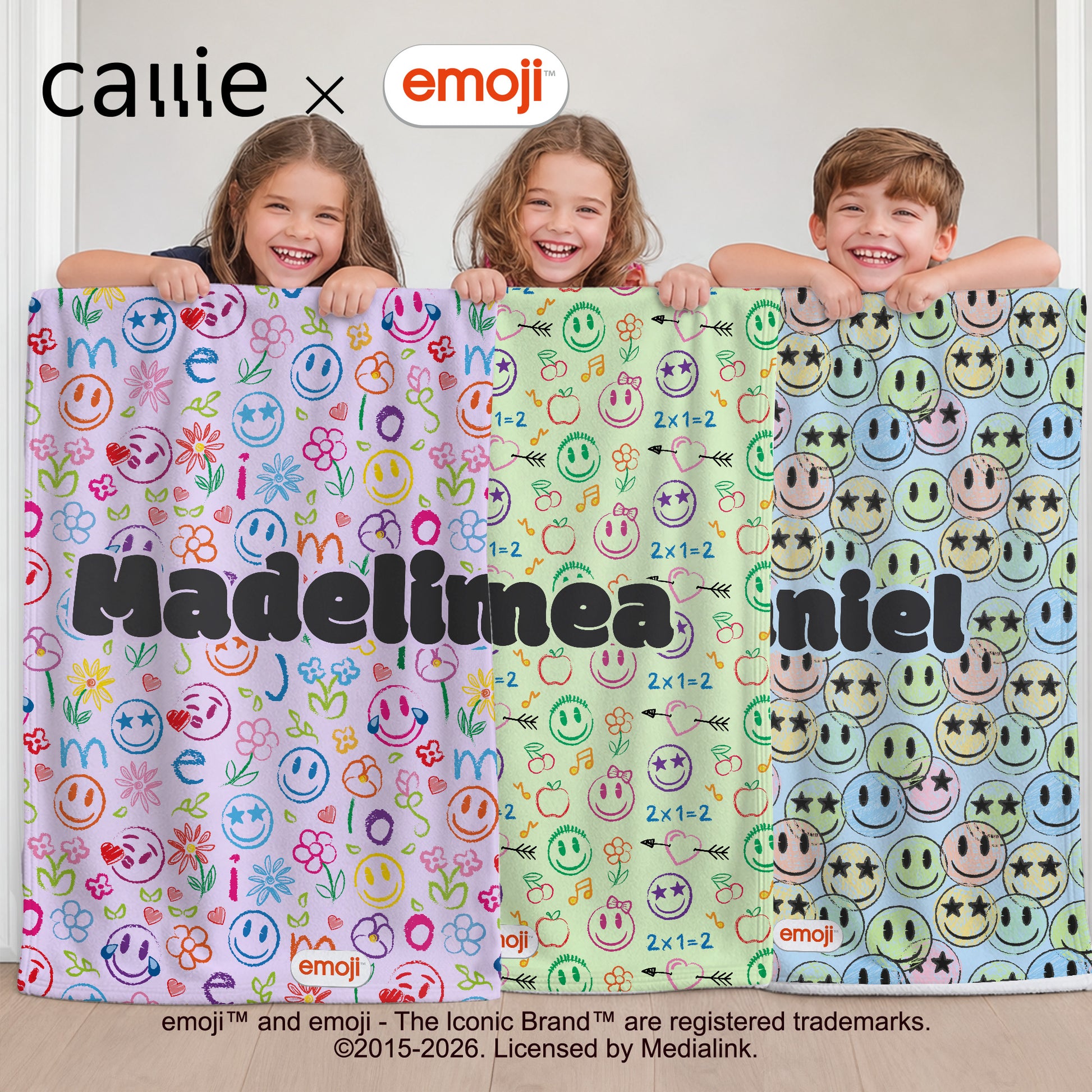 Personalized Playful emoji Soft Throw Blanket with Name Home Decor Birthday Gift for Friends Kids Family | Callie × emoji ™
