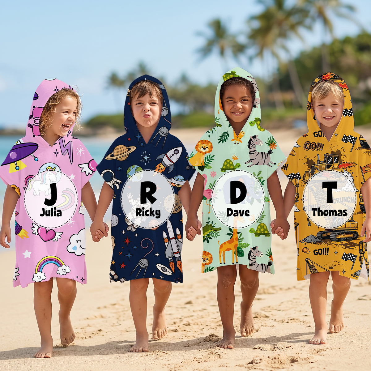 Personalized Mermaid Princess Dinosaur Quick Dry Soft Hooded Beach Towel with Name Beach Swimming Pool Summer Holiday Gift for Kids