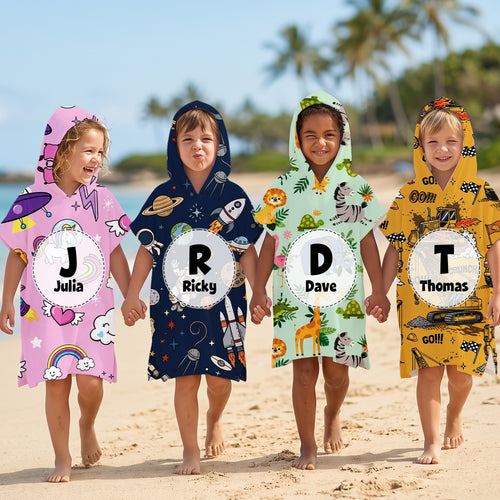 Personalized Mermaid Princess Dinosaur Quick Dry Soft Hooded Beach Towel with Name Beach Swimming Pool Summer Holiday Gift for Kids