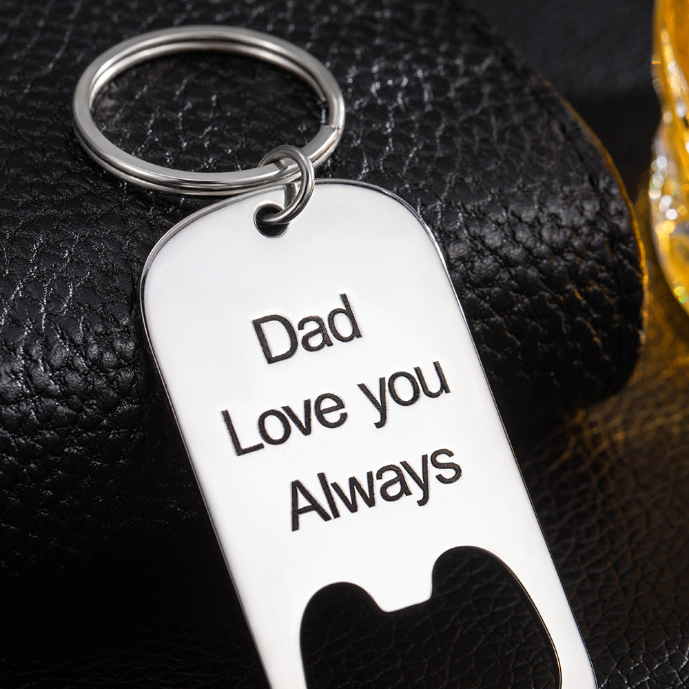 Personalized Bottle Opener Keychain with Text Father's Day Gift for Dad Grandpa
