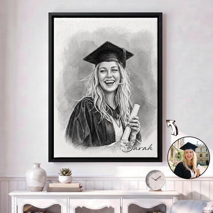 Personalized Sketch Portrait Photo Canvas Prints with Name Ship from USA Birthday Promotion Graduation Anniversary Memorial  Gift for Family Friends