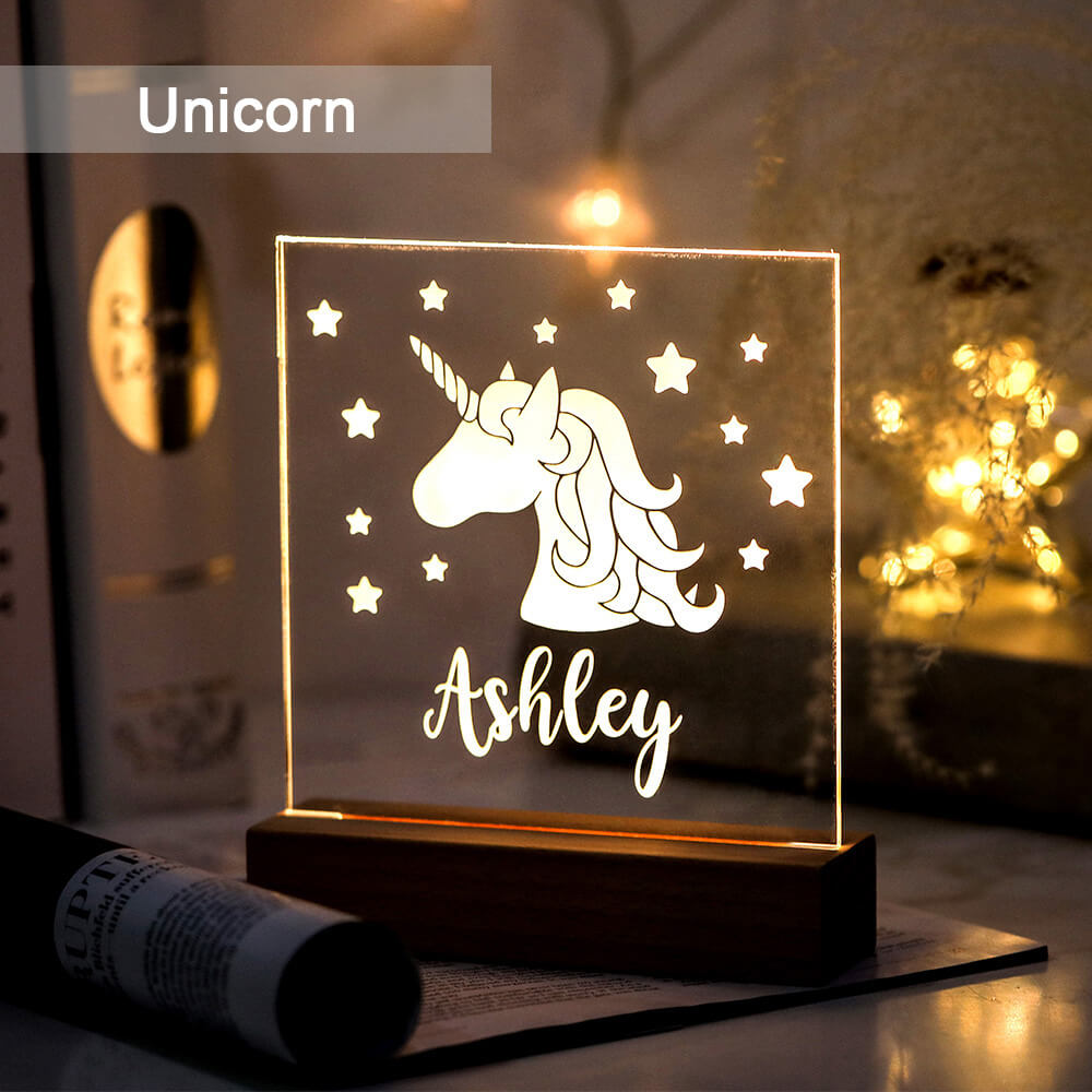 Personalized Fantasy Unicorn Night Light for Children Engraved Name