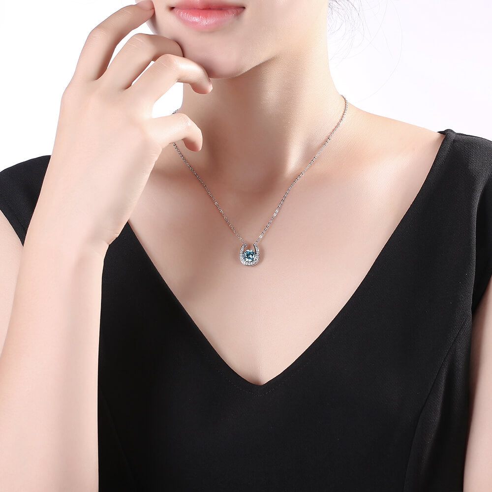 Personalized Good Luck Horseshoe Birthstone Necklace with CZ Sterling Silver Jewelry Christmas Birthday Gift for Women Girls Mother